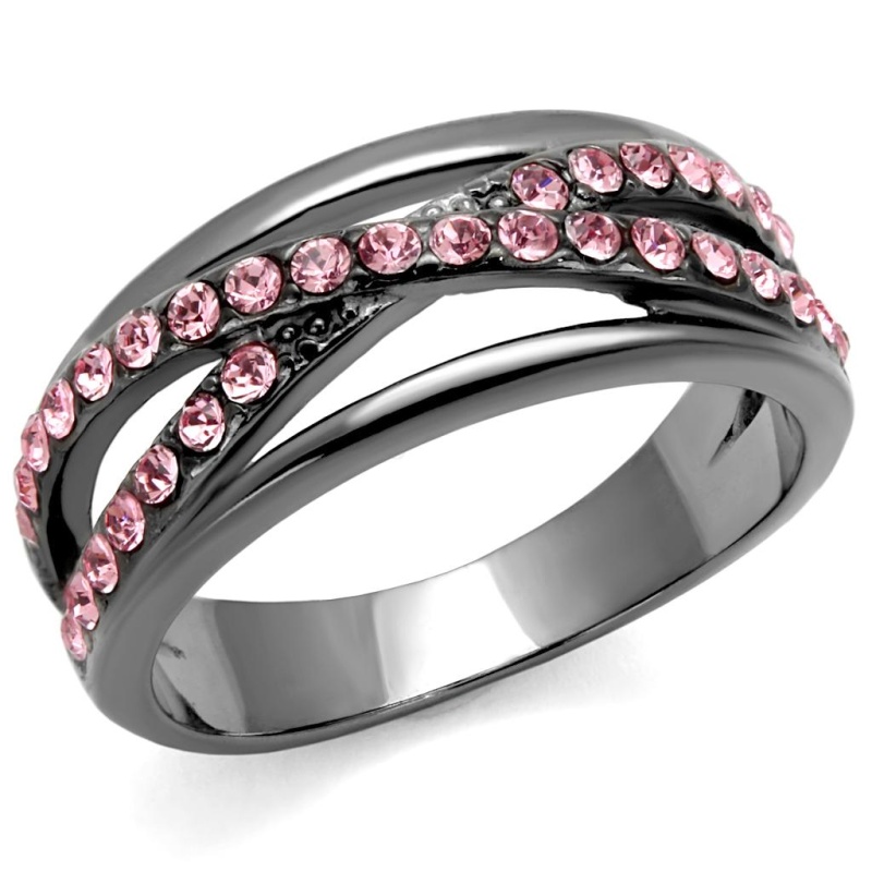 Tk2688 - Ip Light Black (Ip Gun) Stainless Steel Ring With Top Grade Crystal In Light Peach