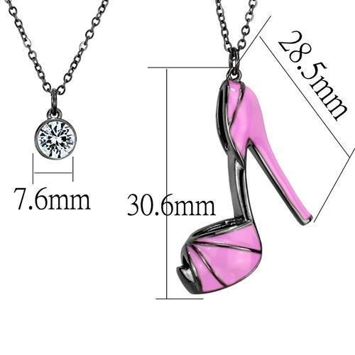 Tk2703 - Ip Light Black (Ip Gun) Stainless Steel Chain Pendant With Top Grade Crystal In Clear - 16"