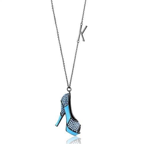 Tk2704 - Ip Light Black (Ip Gun) Stainless Steel Chain Pendant With Top Grade Crystal In Aquamarine - 24"