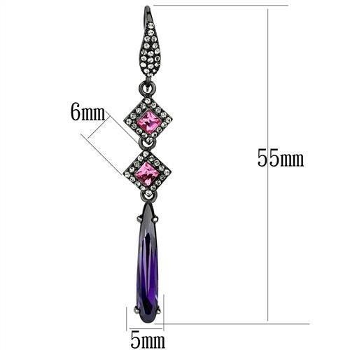 Ip Light Black (Ip Gun) Stainless Steel Earrings With Aaa Grade Cz In Amethyst