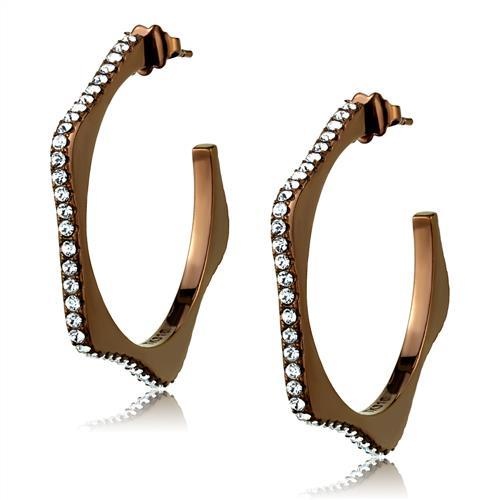 Ip Coffee Light Stainless Steel Earrings With Top Grade Crystal In Clear