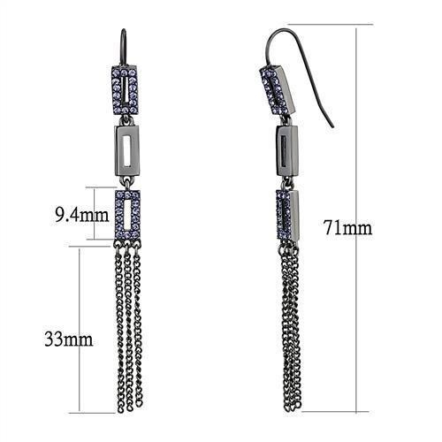 Ip Light Black (Ip Gun) Stainless Steel Earrings With Top Grade Crystal In Tanzanite