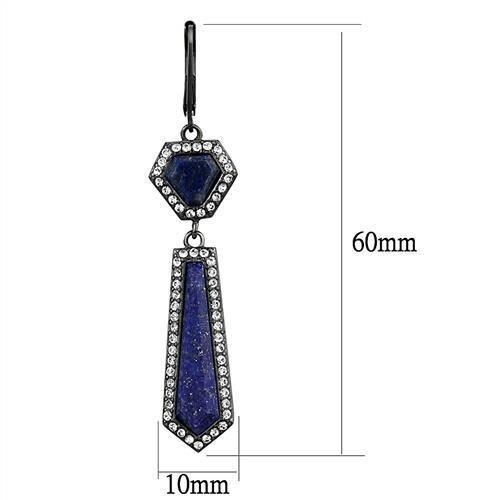 Ip Light Black (Ip Gun) Stainless Steel Earrings With Precious Stone Lapis In Montana