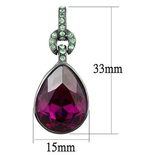 Ip Light Black (Ip Gun) Stainless Steel Earrings With Top Grade Crystal In Fuchsia