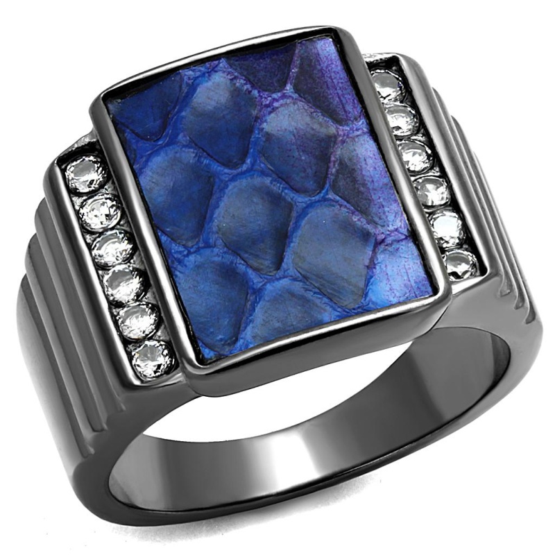 Tk2736 - Ip Light Black (Ip Gun) Stainless Steel Ring With Leather In Montana