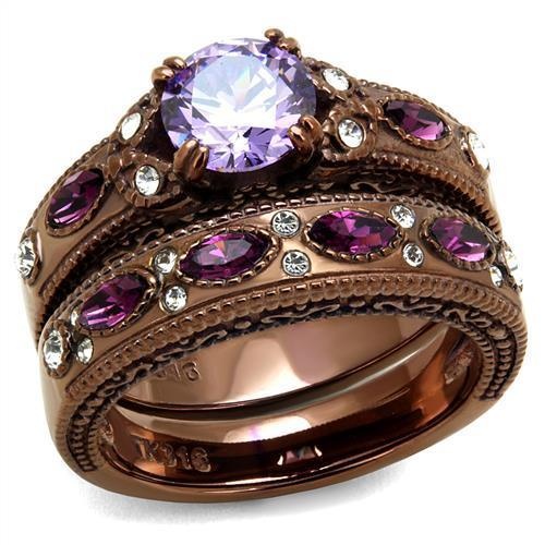 Tk2746 - Ip Coffee Light Stainless Steel Ring With Aaa Grade Cz In Amethyst