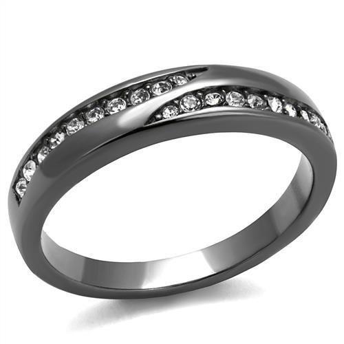 Tk2751 - Ip Light Black (Ip Gun) Stainless Steel Ring With Top Grade Crystal In Clear