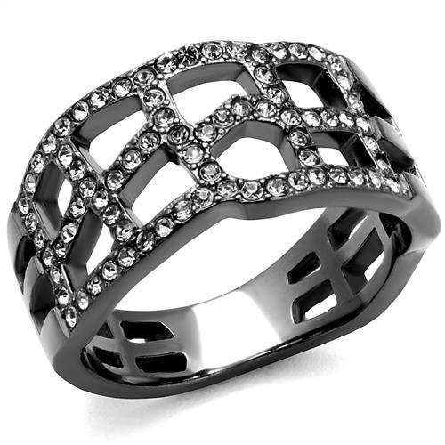 Tk2753 - Ip Light Black (Ip Gun) Stainless Steel Ring With Top Grade Crystal In Black Diamond