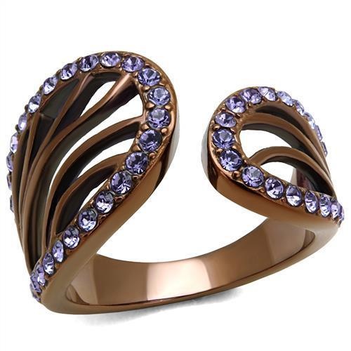 Tk2755 - Ip Coffee Light Stainless Steel Ring With Top Grade Crystal In Tanzanite