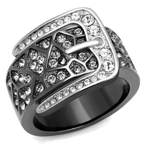Tk2769 - Two-Tone Ip Black Stainless Steel Ring With Top Grade Crystal In Black Diamond