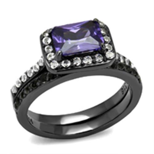 Tk2778 - Ip Light Black (Ip Gun) Stainless Steel Ring With Aaa Grade Cz In Tanzanite
