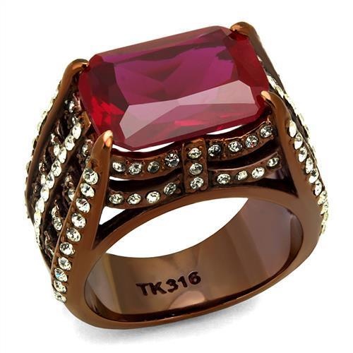 Tk2779 - Ip Coffee Light Stainless Steel Ring With Synthetic Synthetic Glass In Garnet