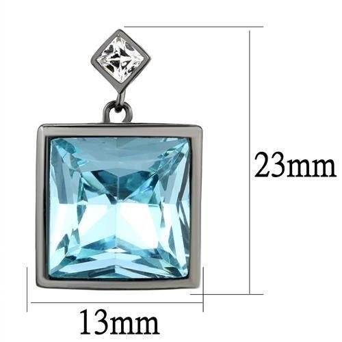 Ip Light Black (Ip Gun) Stainless Steel Earrings With Top Grade Crystal In Sea Blue