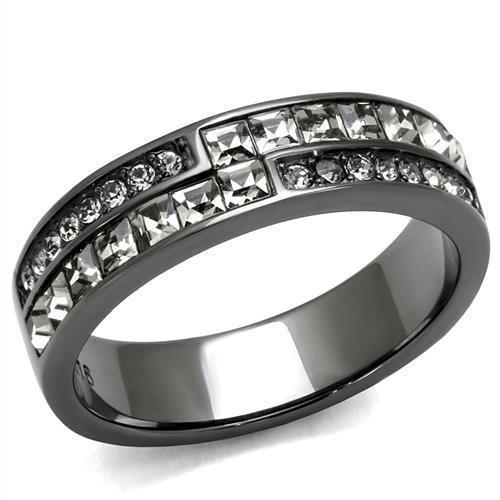 Tk2799 - Ip Light Black (Ip Gun) Stainless Steel Ring With Top Grade Crystal In Black Diamond
