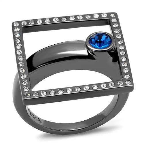 Tk2808 - Ip Light Black (Ip Gun) Stainless Steel Ring With Top Grade Crystal In Capri Blue