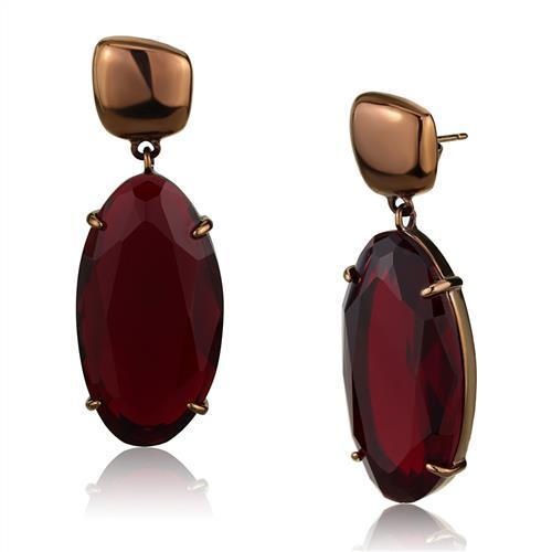 Ip Coffee Light Stainless Steel Earrings With Synthetic Synthetic Glass In Siam