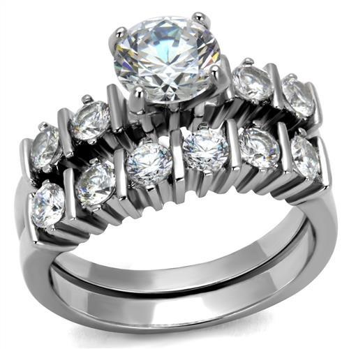 Tk2869 - High Polished (No Plating) Stainless Steel Ring With Aaa Grade Cz In Clear