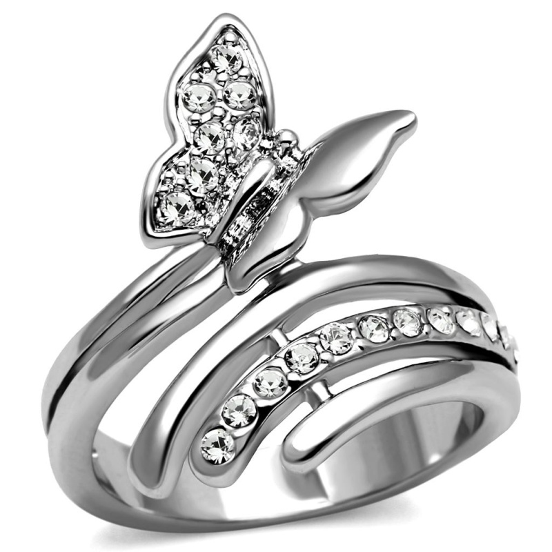 Tk2875 - High Polished (No Plating) Stainless Steel Ring With Aaa Grade Cz In Clear