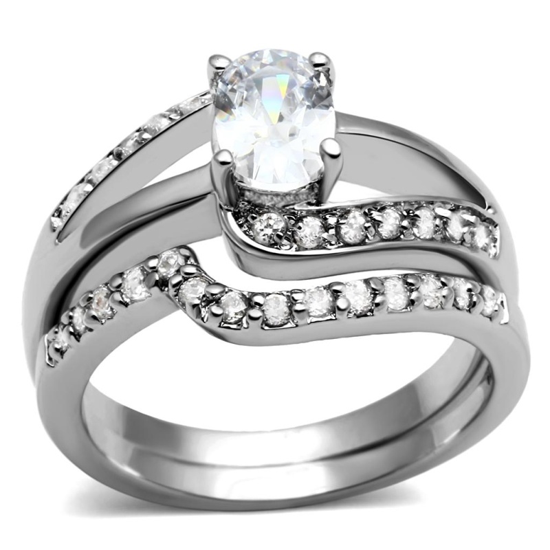 Tk2879 - High Polished (No Plating) Stainless Steel Ring With Aaa Grade Cz In Clear