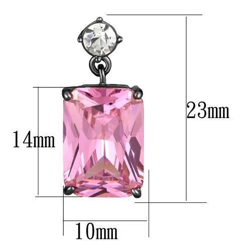 Ip Light Black (Ip Gun) Stainless Steel Earrings With Aaa Grade Cz In Rose