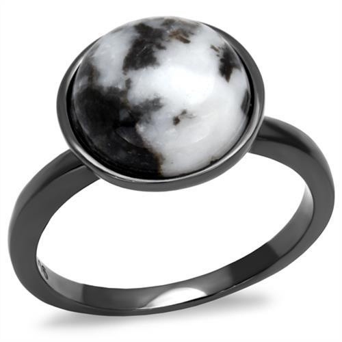Tk2902 - Ip Light Black (Ip Gun) Stainless Steel Ring With Semi-Precious Hematite In Multi Color
