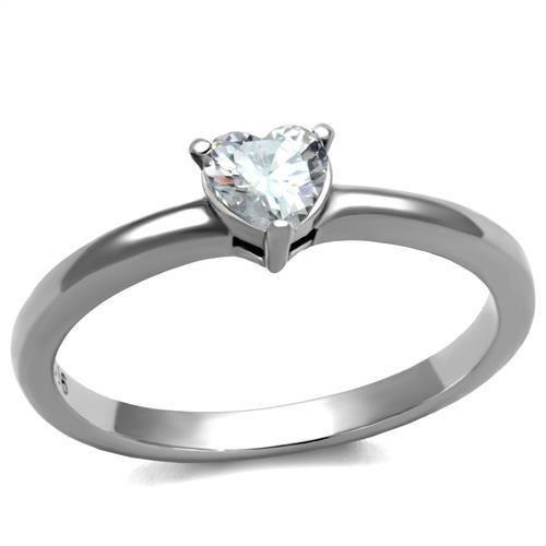 Tk2904 - High Polished (No Plating) Stainless Steel Ring With Aaa Grade Cz In Clear