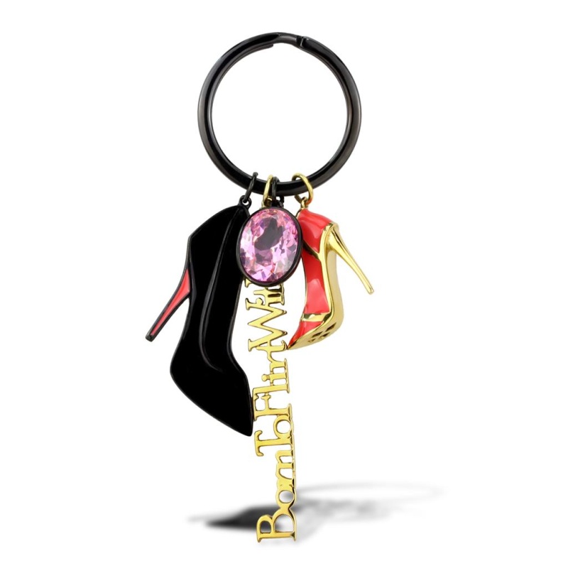 Ip Gold+ Ip Black (Ion Plating) Stainless Steel Key Ring With Aaa Grade Cz In Rose