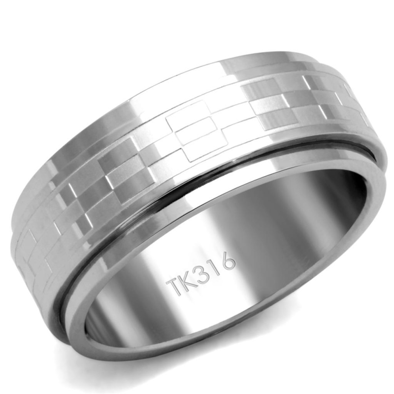 Tk2942 - High Polished (No Plating) Stainless Steel Ring With No Stone