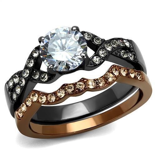 Tk2958 - Ip Light Black & Ip Light Coffee Stainless Steel Ring With Aaa Grade Cz In Clear