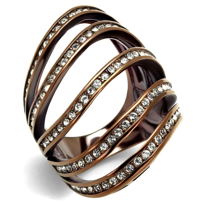 Tk2985 - Ip Coffee Light Stainless Steel Ring With Top Grade Crystal In Clear