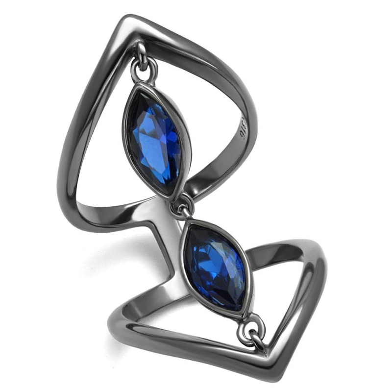 Tk2990 - Ip Light Black (Ip Gun) Stainless Steel Ring With Synthetic Spinel In London Blue