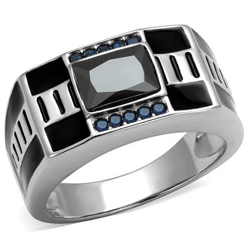 Tk3002 - High Polished (No Plating) Stainless Steel Ring With Aaa Grade Cz In Black Diamond