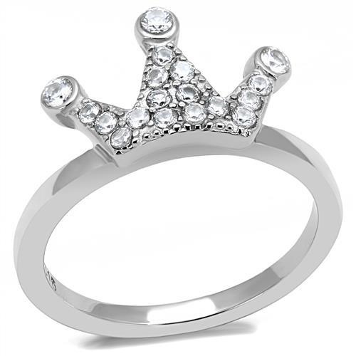 Tk3024 - High Polished (No Plating) Stainless Steel Ring With Aaa Grade Cz In Clear