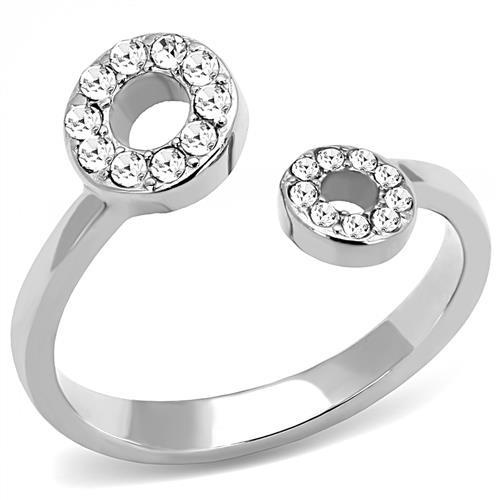 Tk3025 - High Polished (No Plating) Stainless Steel Ring With Top Grade Crystal In Clear