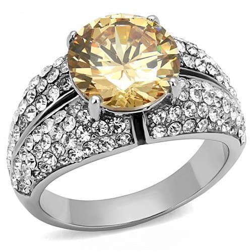 Tk3031 - High Polished (No Plating) Stainless Steel Ring With Aaa Grade Cz In Champagne