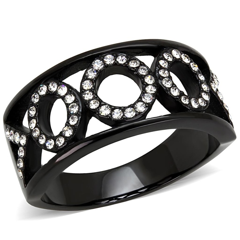 Tk3046 - Ip Black(Ion Plating) Stainless Steel Ring With Top Grade Crystal In Clear