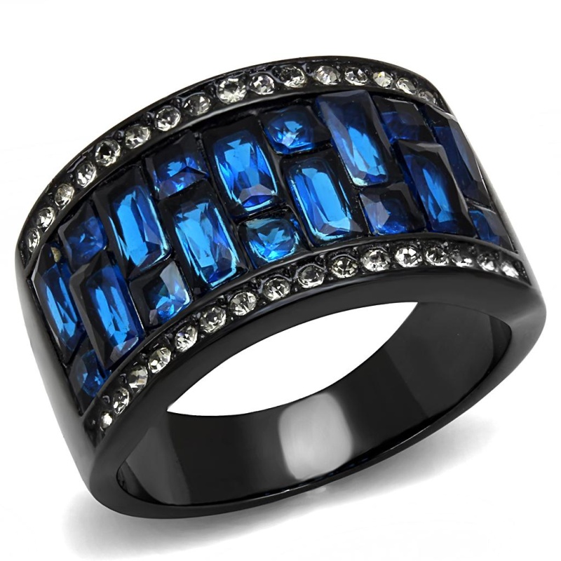 Tk3058 - Ip Black(Ion Plating) Stainless Steel Ring With Synthetic Synthetic Glass In Montana