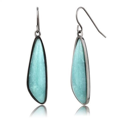 Ip Light Black (Ip Gun) Stainless Steel Earrings With Semi-Precious Amazon Stone In Emerald