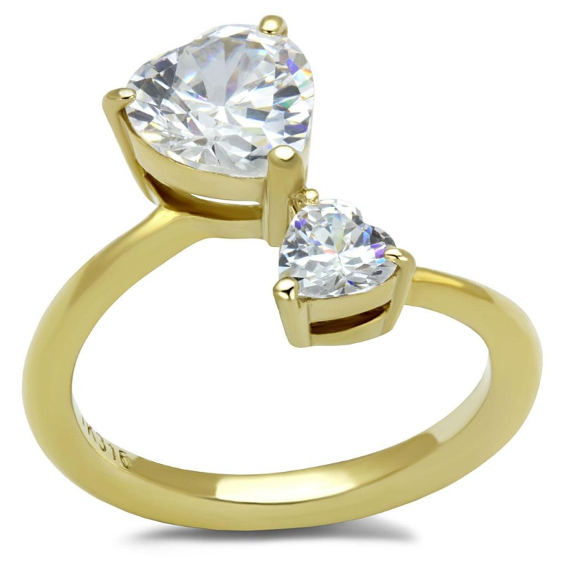 Tk3093 - Ip Gold(Ion Plating) Stainless Steel Ring With Aaa Grade Cz In Clear