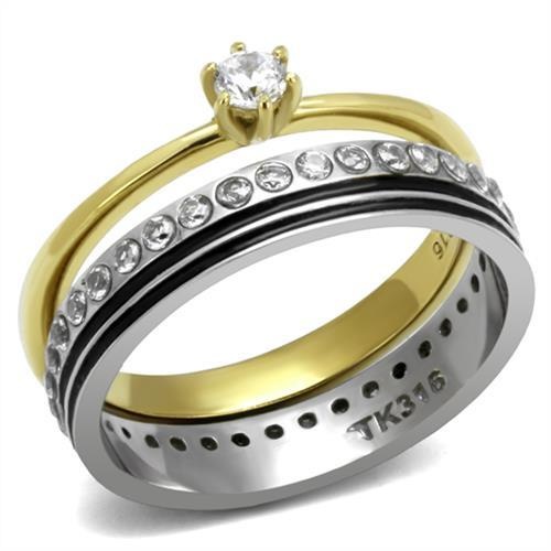 Tk3108 - Two-Tone Ip Gold (Ion Plating) Stainless Steel Ring With Aaa Grade Cz In Clear