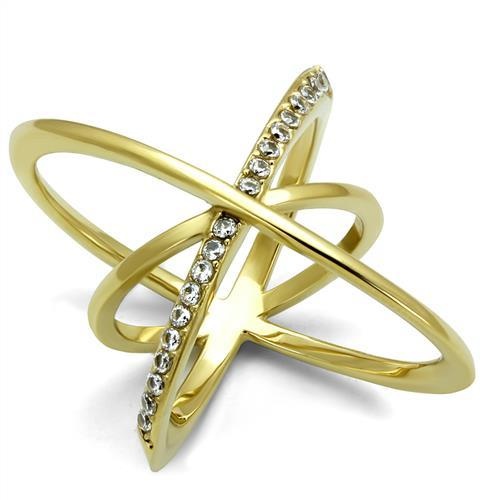 Tk3109 - Ip Gold(Ion Plating) Stainless Steel Ring With Aaa Grade Cz In Clear