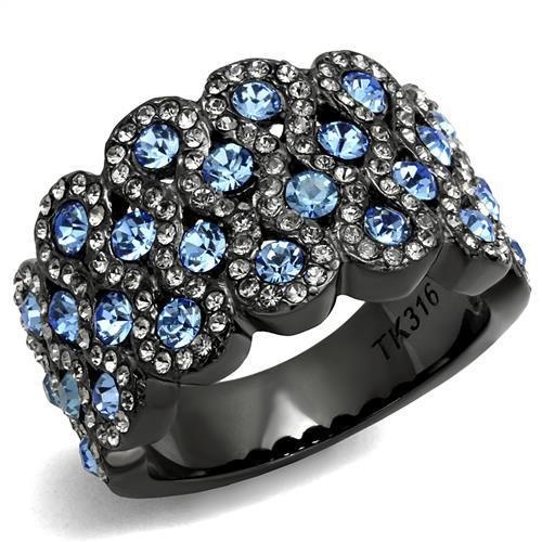 Tk3111 - Ip Light Black (Ip Gun) Stainless Steel Ring With Top Grade Crystal In Light Sapphire