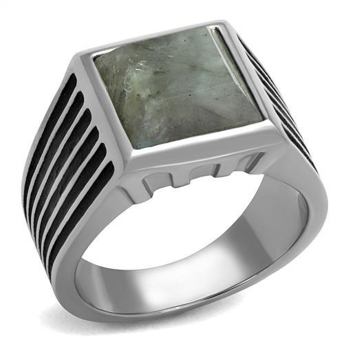 Tk3113 - High Polished (No Plating) Stainless Steel Ring With Synthetic Twinkling In Gray