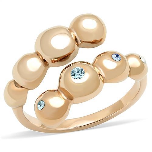 Tk3131 - Ip Rose Gold(Ion Plating) Stainless Steel Ring With Top Grade Crystal In Sea Blue