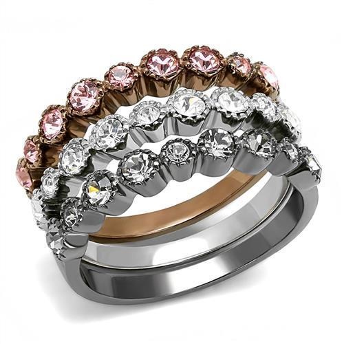 Tk3136 - Ip Light Black & Ip Light Coffee Stainless Steel Ring With Top Grade Crystal In Multi Color
