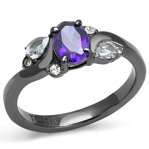 Tk3169 - Ip Light Black (Ip Gun) Stainless Steel Ring With Aaa Grade Cz In Tanzanite