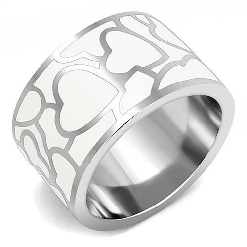 Tk3172 - High Polished (No Plating) Stainless Steel Ring With Epoxy In White