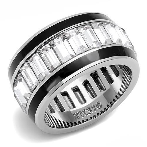 Tk3173 - High Polished (No Plating) Stainless Steel Ring With Top Grade Crystal In Clear