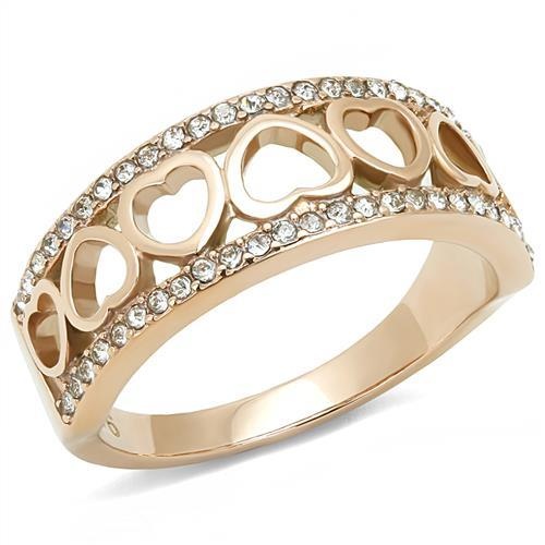 Tk3194 - Ip Rose Gold(Ion Plating) Stainless Steel Ring With Top Grade Crystal In Clear