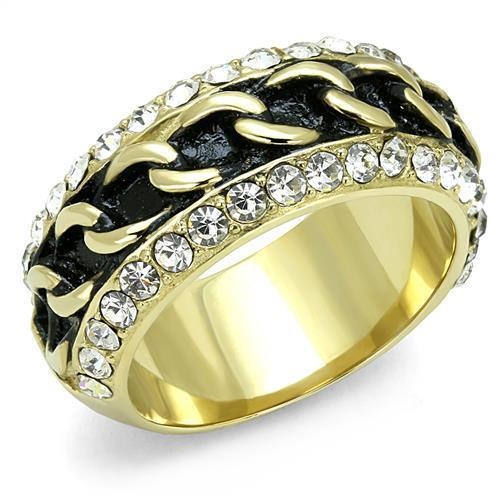 Tk3196 - Ip Gold(Ion Plating) Stainless Steel Ring With Top Grade Crystal In Clear